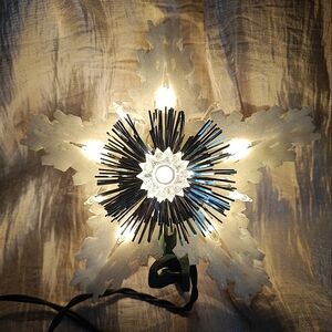 Vintage Double Sided White Star Snowflake Tinsel Light Up Christmas Tree Topper